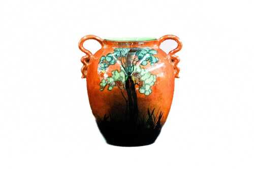 Carlton Ware 'Rabbits at Dusk' twin handled lustre porcelain vase