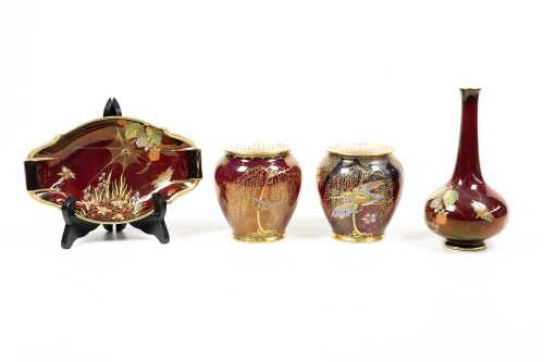Four Carlton Ware Rouge Royale porcelain pieces