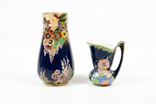 Two English Art Deco cobalt blue porcelain pieces