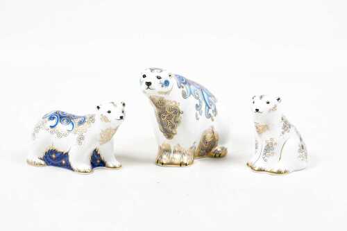 Three Royal Crown Derby polar bear porcelain figures
