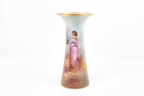 Arthur Leslie for Royal Doulton, hand painted porcelain vase, c.1900