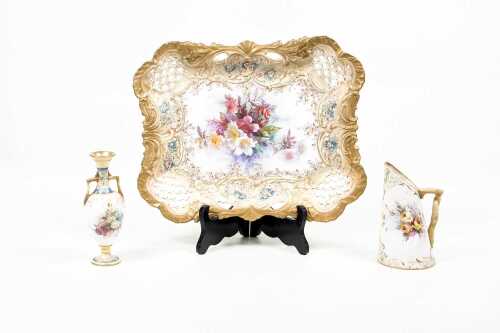 Three antique Doulton Burslem hand painted porcelain pieces