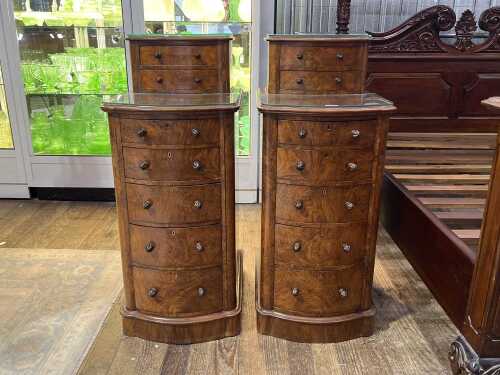 Pair of antique burr walnut bedsides