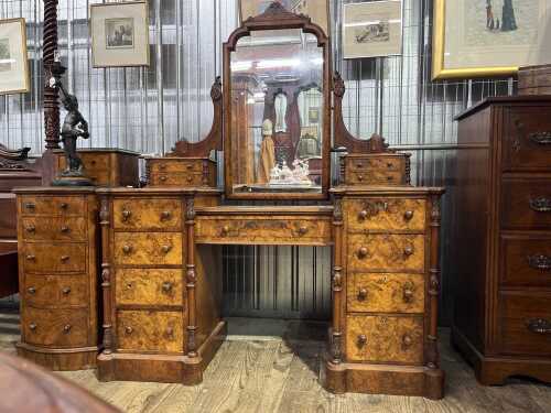 Victorian burr walnut pedestal dresser
