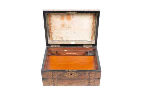 Victorian inlaid burr walnut writing slope
