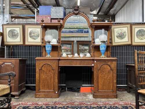 Victorian oak and pollard oak breakfront pedestal sideboard
