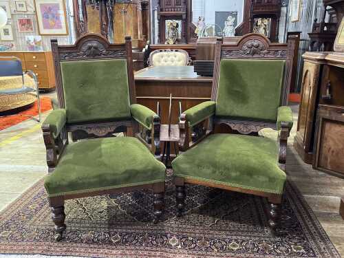 Pair of Edwardian walnut armchairs