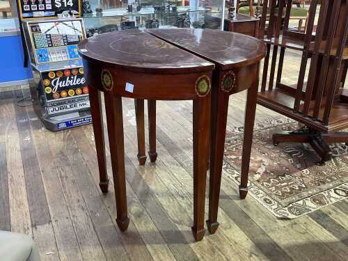 Pair of early 20th century mahogany demilune hall tables