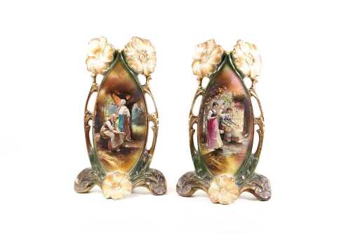 Pair of antique ceramic mantel vases