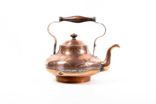 Antique copper kettle with timber handle