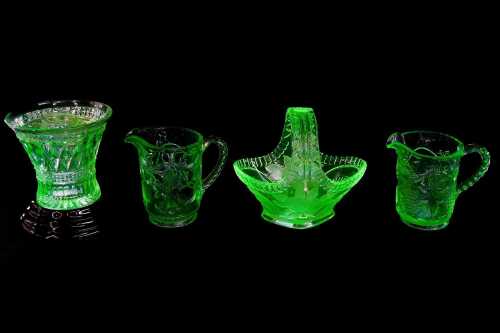 Four pieces of uranium glass