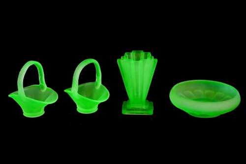 Four Art Deco frosted uranium glass pieces