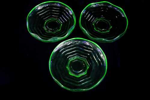 Three Art Deco uranium centrepiece bowls