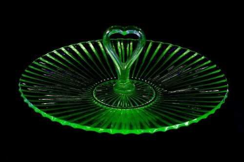 Art Deco uranium glass fluted cake platter