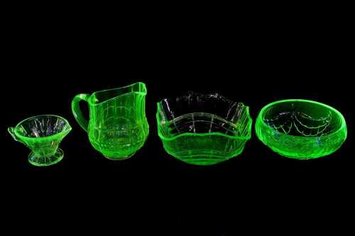 Four Art Deco uranium glass pieces
