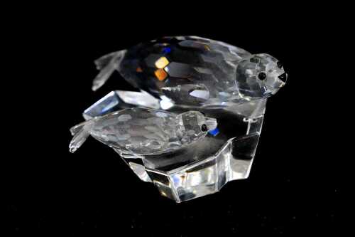 Swarovski 1991 Annual Edition 'Save Me' Seal Mother and Baby crystal figure.