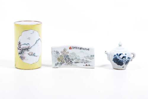 Three mid 20th century Chinese porcelain desk items