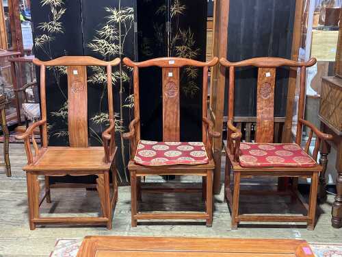 Three Chinese rosewood armchairs