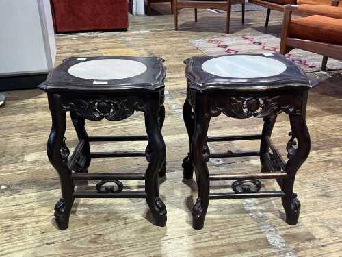 Pair of Oriental timber side tables