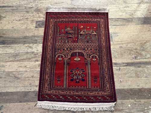 Vintage Afghan hand knotted wool prayer rug