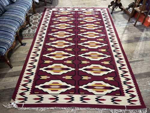 Vintage Turkish Kilim woven wool and cotton rug