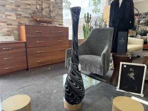Black and white swirl art glass vase