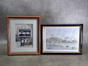 Two watercolour paintings on paper of Melbourne scenes