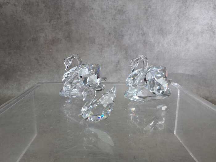 Three Swarovski Crystal Beauties of the Lake swan figures