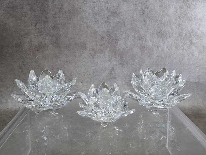 Three Swarovski Crystal Waterlily candleholders