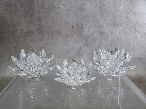 Three Swarovski Crystal Waterlily candleholders