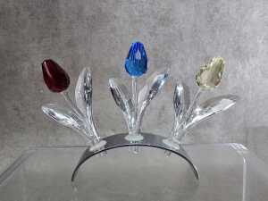 Three Swarovski Crystal large Tulip figures with display stand