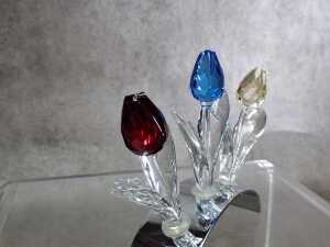 Three Swarovski Crystal large Tulip figures with display stand - 2