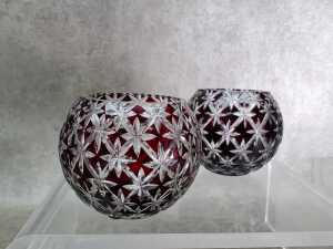 Three Bohemian ruby cut to clear crystal pieces - 2
