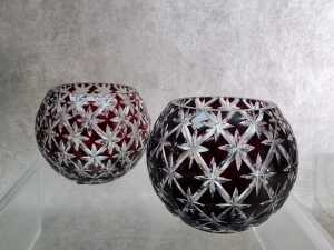 Three Bohemian ruby cut to clear crystal pieces - 3