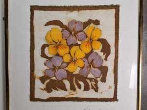 Artist unknown, flowers (2), 1980 and 1982 (2). Two framed batik prints on cotton - 4