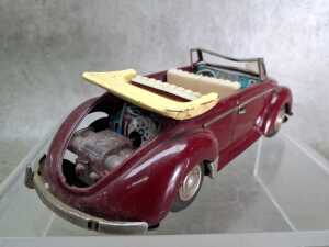 1960s Showa Japan tin plate VW Beetle and Caravane Henon trailer - 3