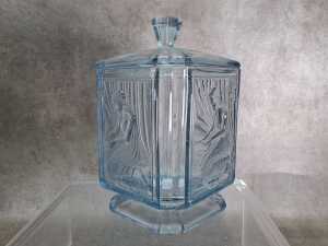 Sowerby 'Pandora's Box' blue glass biscuit barrel. - 2