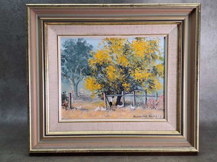 Elizabeth Hayes, Golden Wattle. Oil painting on board