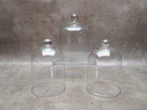Three glass dome cloches