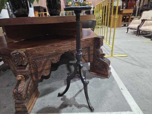 Vintage tripod timber pedestal with dark stain and ormolu