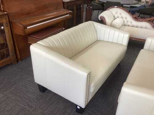 Cream Leather Two-Seater Sofa
