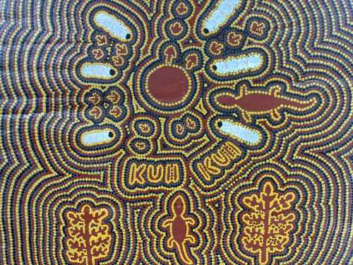 Artist unknown, witchetty grubs. Indigenous Australian acrylic painting on canvas