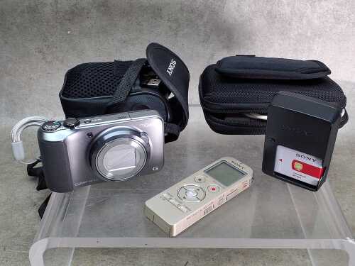 Sony Cybershot DSC-H90 point and shoot digital camera, plus a dictaphone