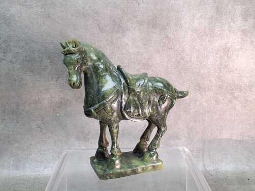 Chinese carved green stone Tang style horse figure