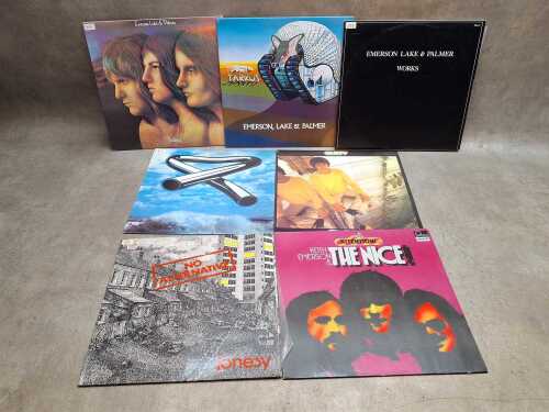 Seven progressive rock vinyl records