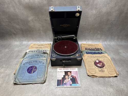 Columbia No.109 portable gramophone with 78RPM records