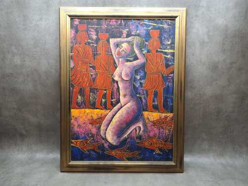 Olin, Nude. Mid century mixed media on board