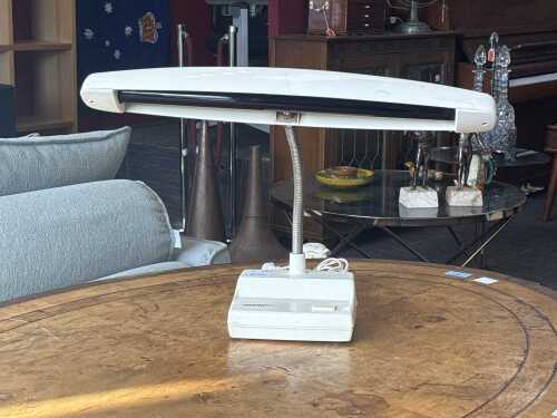 Hanimex white goose neck desk lamp with UV fluorescent light bulb