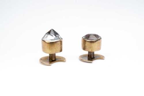 Two antique white quartz shirt stud buttons in 15 carat yellow gold