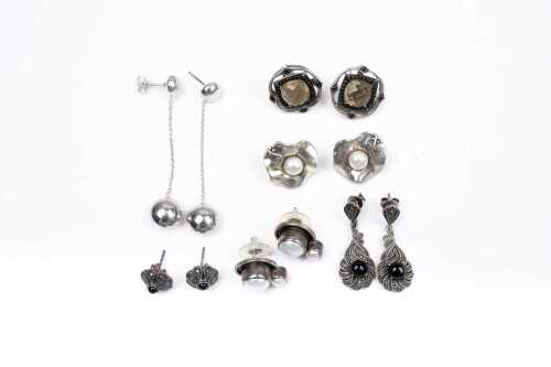 Six pairs of earrings in sterling silver